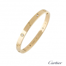 Cartier Yellow Gold Half Diamond Love Bracelet Size 16 B6035916
